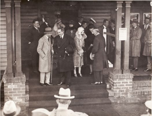 The Prime Minister, Rt Hon SM Bruce, meeting the Duke and Duchess of York at Canberra Railway Station prior to the opening of Parliament House. Lady Butters is wearing the dark coat.
The photo appears on page 14 of edition 50 of the Canberra Historical Journal