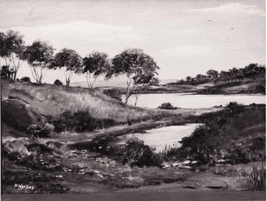 Photo of painting of Sullivans Creek by Michael Wensing