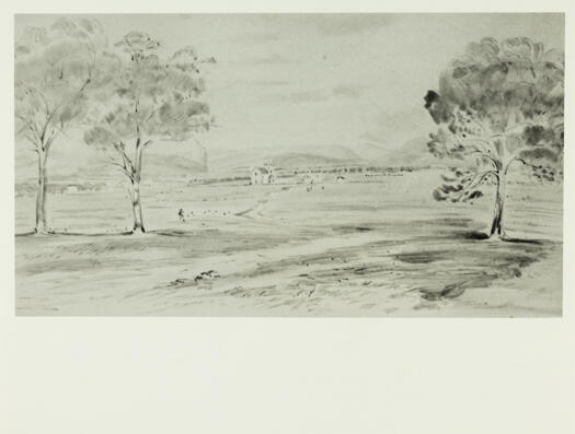 Canberra site in 1862 by H.G. Lloyd. St. John's Church is in the centre.