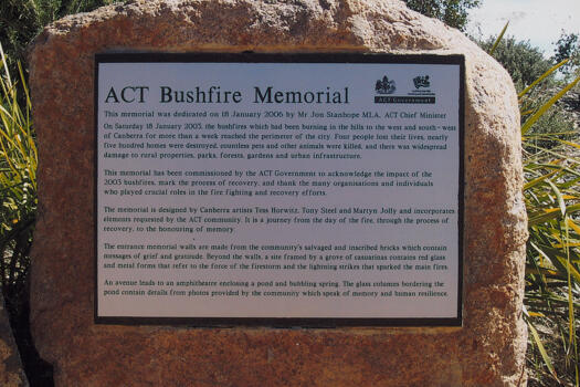 ACT Bushfire Memorial plaque