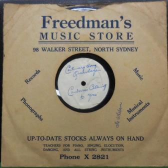 Two records, 78rpm Prestophone M3105. A record of Canberra and Queanbeyan songs - Canberra's Calling to You and Centenary Song Queanbeyan. One of the record's is cracked. Is in a cover for Freedman's Music Store, 89 Walker Street, North Sydney.