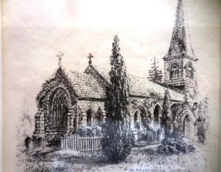 Reproduction of a pencil drawing of St John the Baptist Church, Canberra (framed), St John the Baptist Church Canberra, 1909.