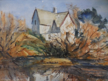 Watercolour of Yarralumla Dairy by E.T.Lennard (framed). The angle is from the Molonglo River side of the house.