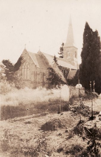 Front view of St. John's church and churchyard