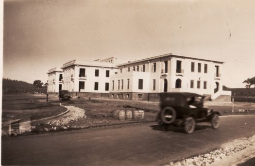 East Block (GPO end), Queen Victoria Terrace, Parkes. Now houses National Archives of Australia. Model T Ford in foreground.