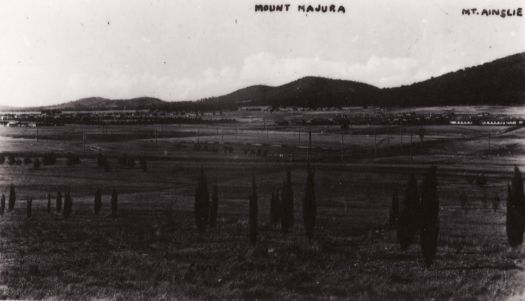 Shows the area around the Power House and the Barton residential area. Mount Majura and Mt Ainsley identified