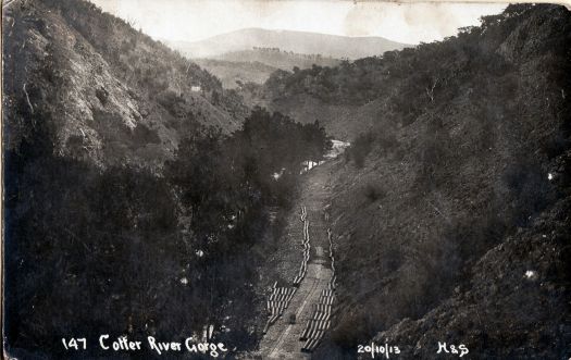 Cotter River gorge before dam construction. 21 October 1913