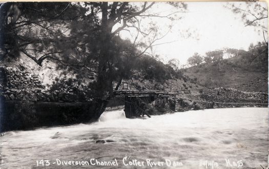 Cotter River dam under construction showing the diversion channel. 20 October 1913