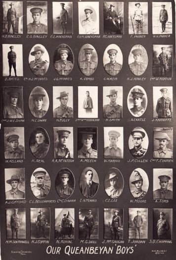 41 portraits of men and one woman from the Queanbeyan and Canberra district who served in World War 1