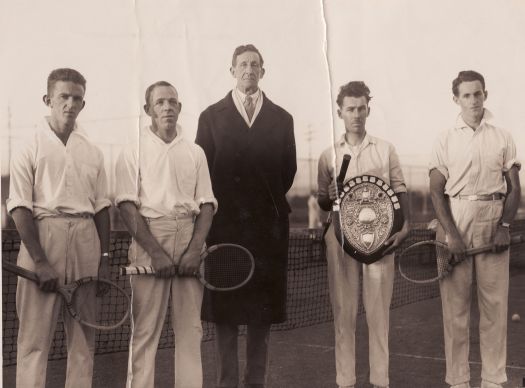 Winning team in the inter-departmental tennis competition. Left to Right: FA Murray, H Carnall, Sir Robert Garran, Fitzgerald, A Nish 
