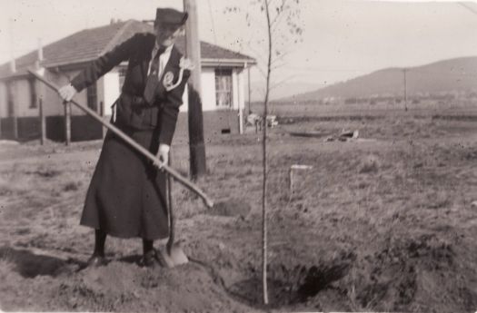 Mrs Tillyard, with Girl Guides, planting trees.