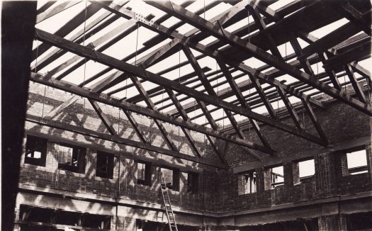 Parliament House showing the trusses for King's Hall under construction