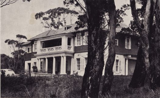 Canberra House from the north east. This was the Commanding Officer's residence at HMAS Creswell. For some time the navy vacated the site and the main buildings were used for holiday accommodation for the public.