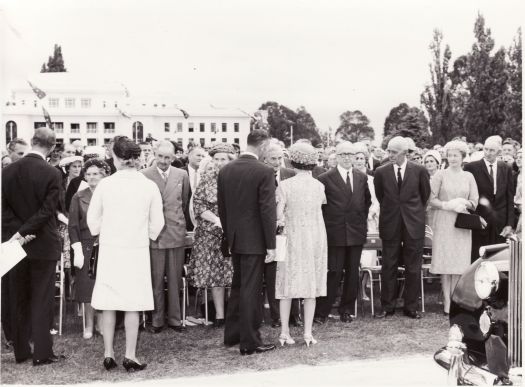 Royal visit, Queen Elizabeth II, shaking the hand of CS Daley.