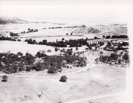 Aerial view over Balmain Crescent Acton to Commonwealth Bridge area; early view