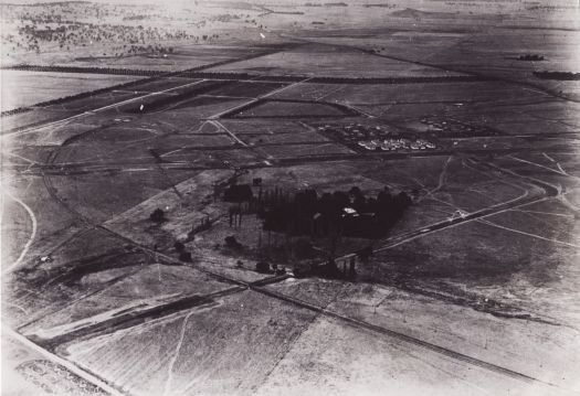 Aerial view of Glebe House from the south east showing the railway line to Civic