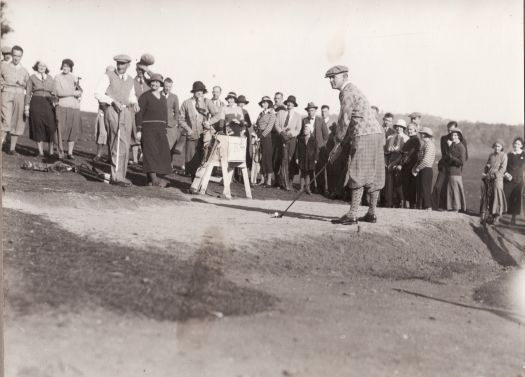 Opening of Federal Golf Links. Charles S. Daley teeing off. The course was originally located on the flats below Acton (near the racecourse) before moving to Red Hill.
