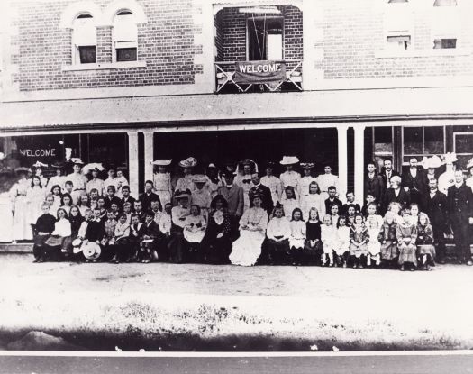 Glebe Rectory, built in 1872. A large crowd of people in front of the building to welcome to Rev A.M. Hopcraft