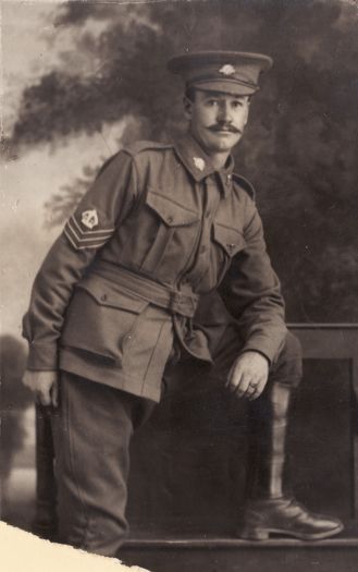 Photo of 'Billy, a World War 1 soldier with sergeant stripes on his uniform
