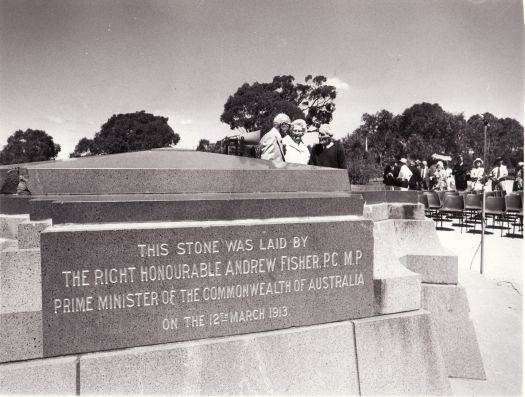 Stone laid by Andrew Fisher at the Commencement Column, Capital Hill