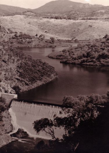 Cotter Dam from the air. Mt Coree in the distance.