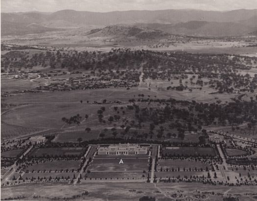 Aerial view over Parliament House to Red Hill