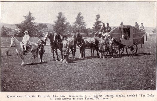 Queanbeyan Hospital Carnival, employees of JB Youngs' display of the Duke of York opening Parliament