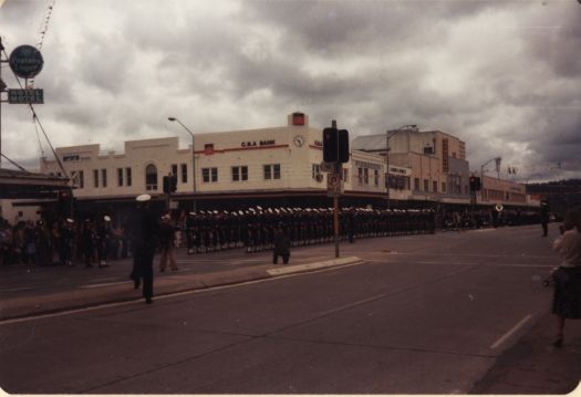 Sailors from the Royal Australian Navy marching along Monaro Street, Queanbeyan