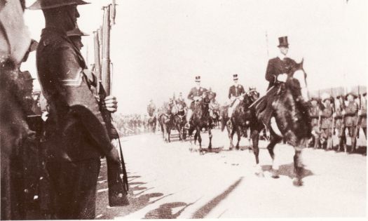 The approach of the Duke of York to Parliament House at it's opening on 9 May 1927.