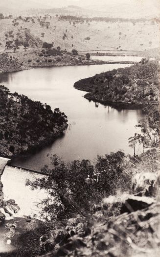View of Cotter Dam from hill east of the dam