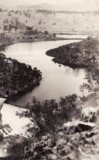 View of Cotter Dam from hill east of the dam on Mt McDonald