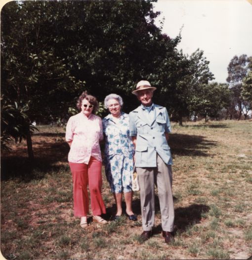 Mr R Arneson, Mrs J Pritcher (? his niece) and Mrs E Corey, coming off duty at Blundell's Cottage.