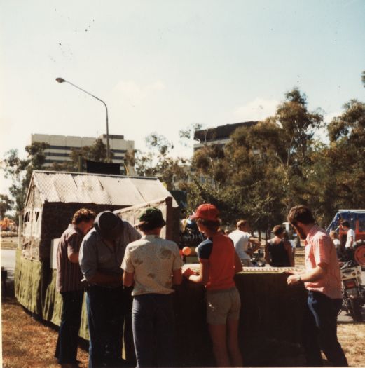 Canberra Day Festival - Anne Brace?, Kingsley Southwell, Stuart Southwell, Simon Southwell, Andrew Leonard with the CDHS float for the Canberra Day parade.