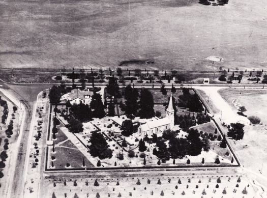 St John's Church, rectory, graveyard and schoolhouse from the air