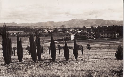 View from City Hill over Hotel Acton towards mountains.