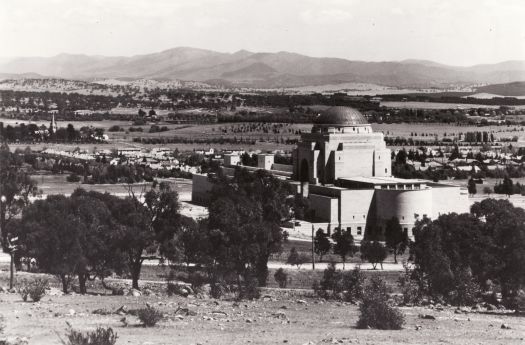 Rear of Australian War Memorial, newly completed, from slopes of Mount Ainslie