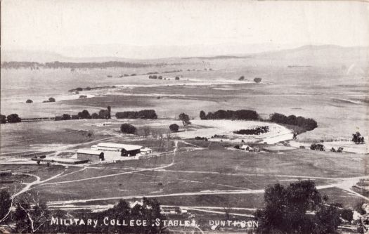 Aerial view of the stable at RMC looking towards the Molonglo River and the flats beyond