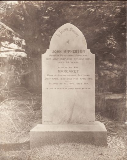 Tombstone of John and Margaret McPherson in the churchyard of St. John's in Reid.