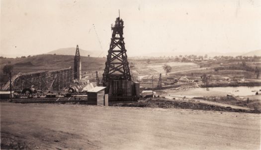 Partly-built Hume Weir on the Murray River near Albury