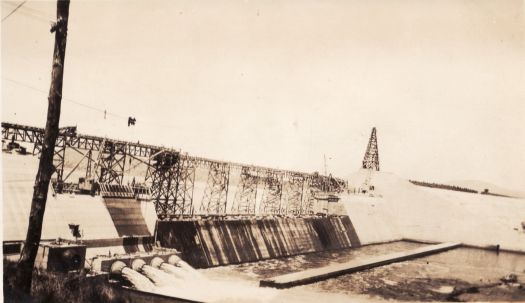 Construction work on the partly built Hume Weir on the Murray River near Albury