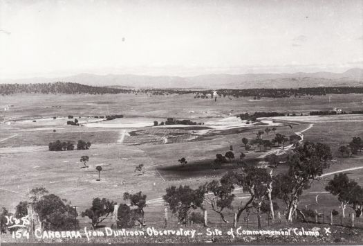View south from the Duntroon observatory on Mt Pleasant over the Molonglo River to the site of the commencement column on Capital Hill