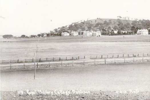 View of officer's housing at the Royal Military College, Duntroon with Mt Pleasant in the background