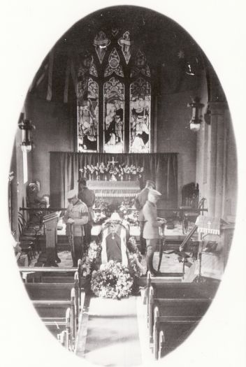 Coffin in St John's Church with catafalque party