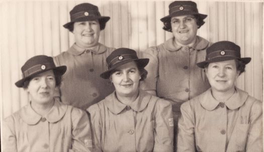 Portrait of five members of the Home Nursing Group, Canberra Community Hospital