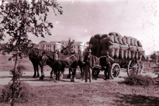 West Block behind wagon