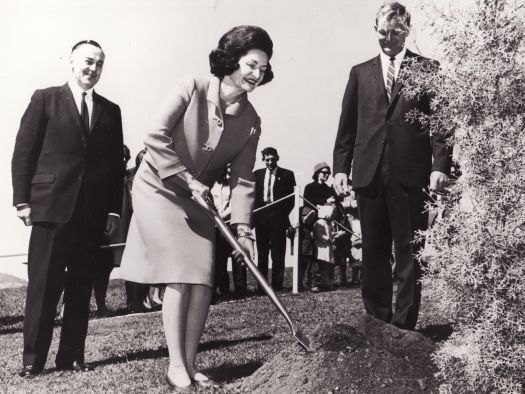 Lady Bird Johnson (wife of the US President) planting a tree