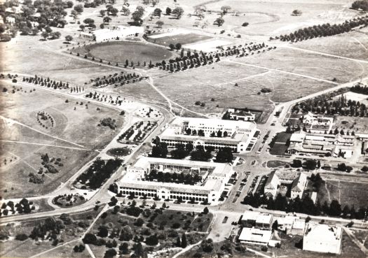Aerial view of Civic's buildings