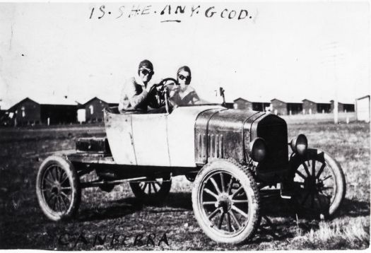 Cec Tucker and Cyril Tod (from Westlake) in a two seater Morris. \"Is She any Good\".