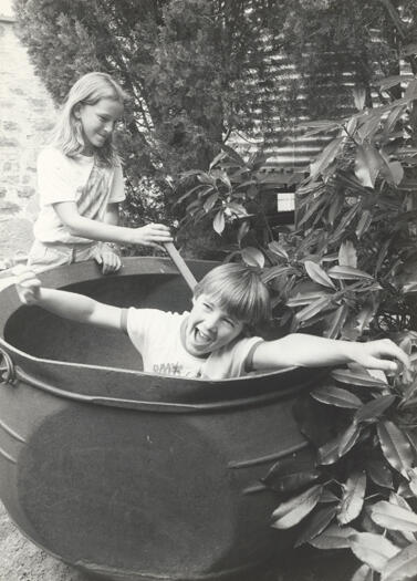 Blundell's Cottage: children and cauldron