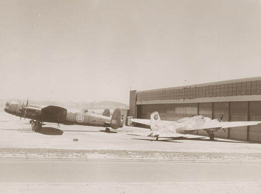 Australian War Memorial - Lancaster Heavy Bomber \"G\" for George and Dinah on the tarmac at RAAF Base Fairbairn. 